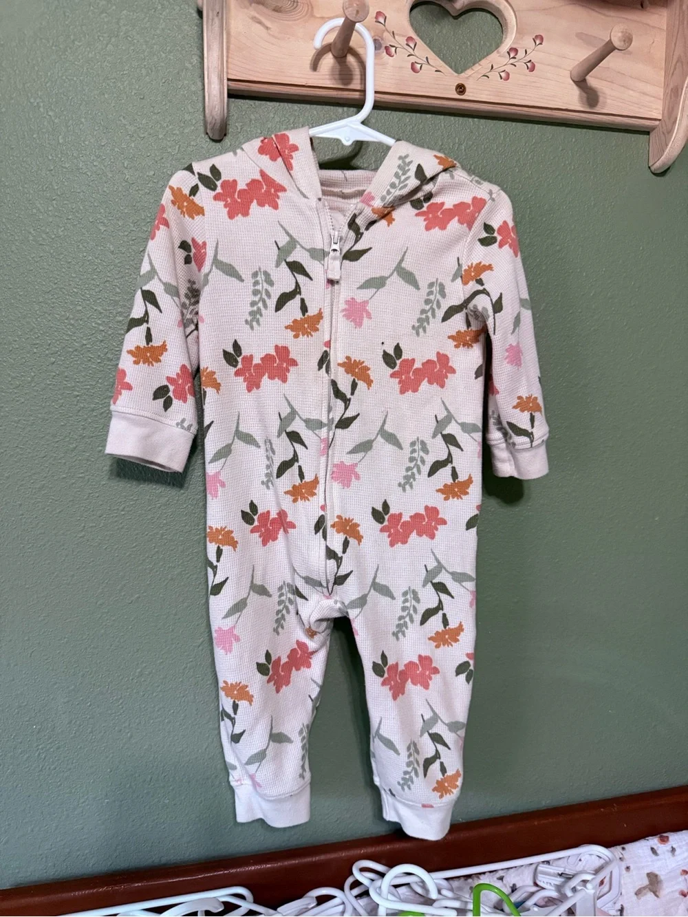 Floral Zip-Up Hooded One-Piece